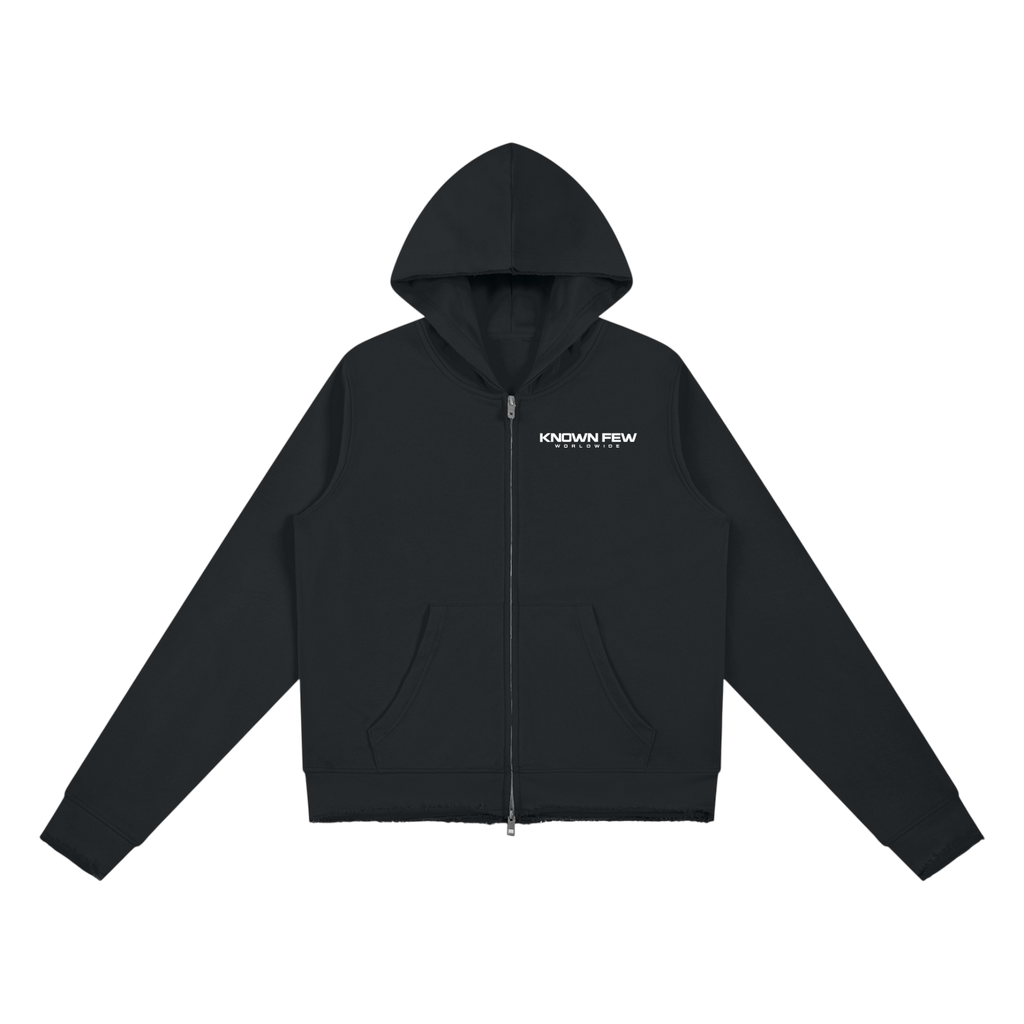 Black Known Few Full Zip Edge Hoodie | 001 Collection, Front View