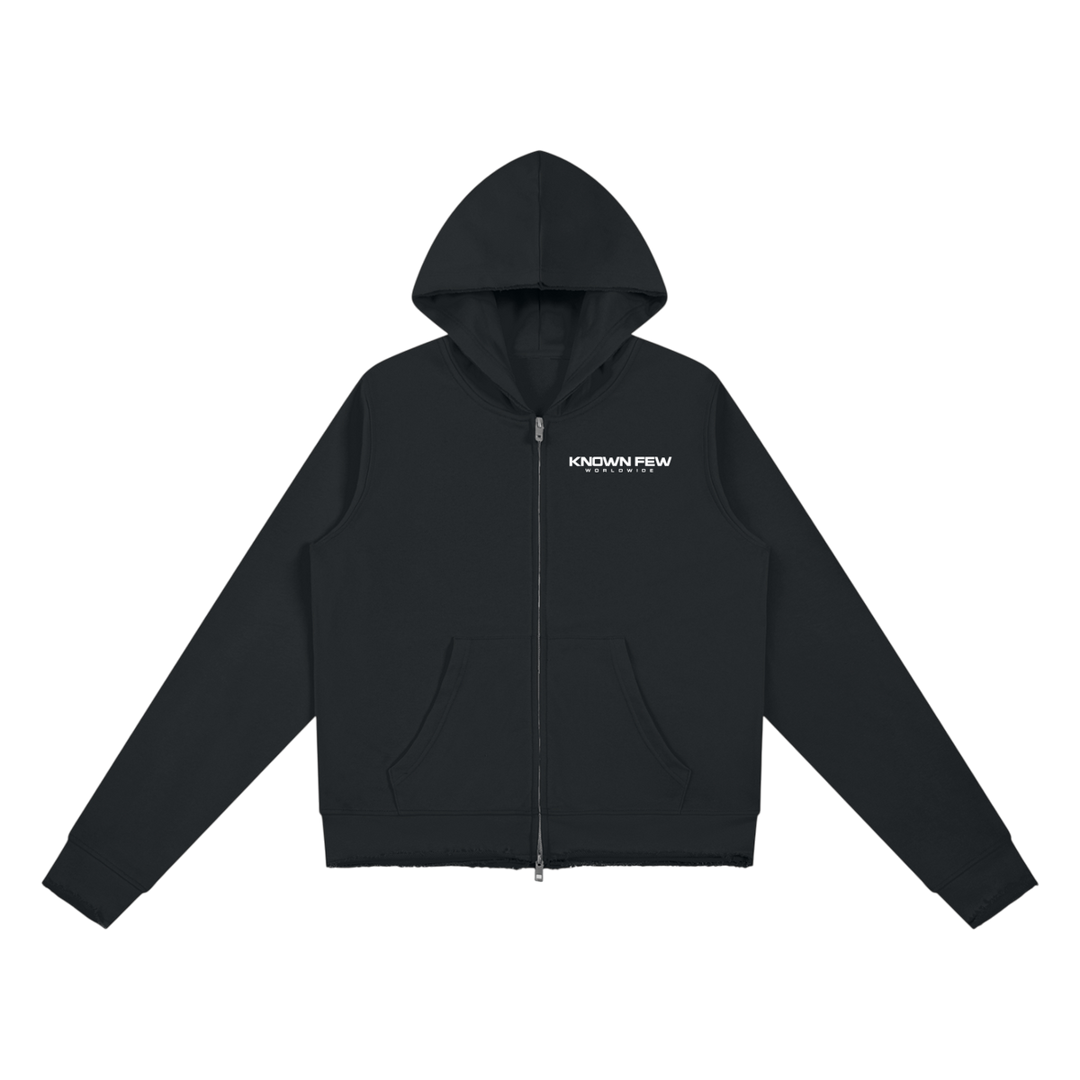 Black Known Few Full Zip Edge Hoodie | 001 Collection, Front View