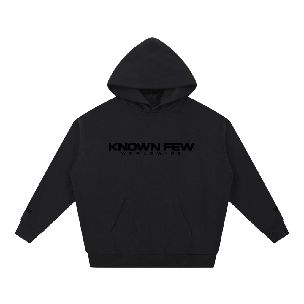 Black Known Few Heavyweight Streetwear Hoodie | 001 Collection, Front View