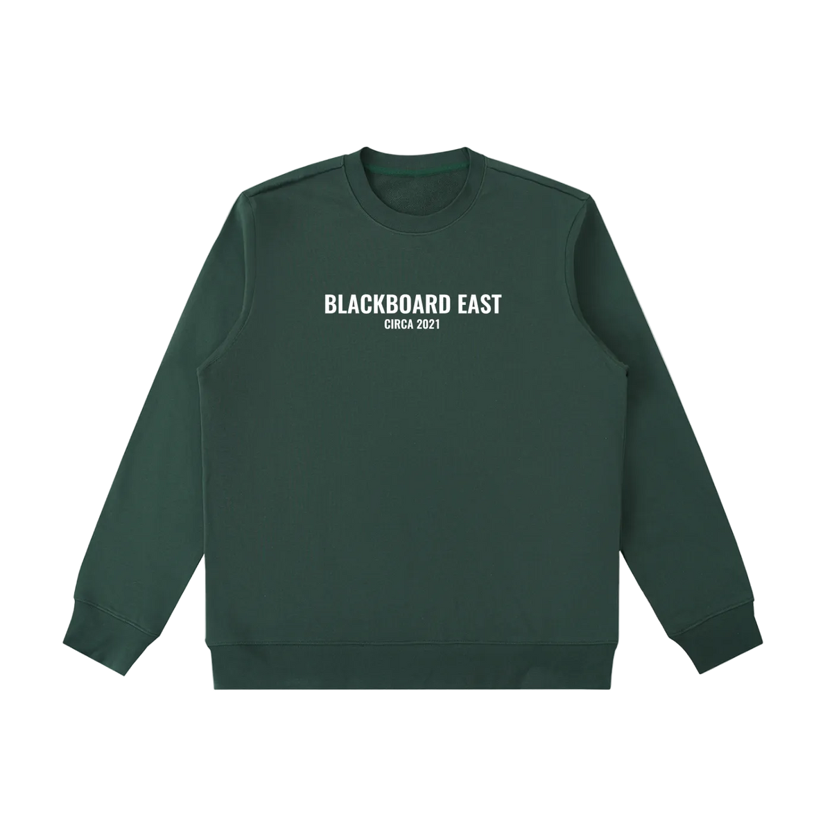 Circa 21': Dark Green oversized heavyweight sweatshirt by Blackboard East, front view